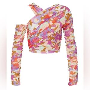 Nicholas Mira Asymmetric Long Sleeve Top in Pink Multi